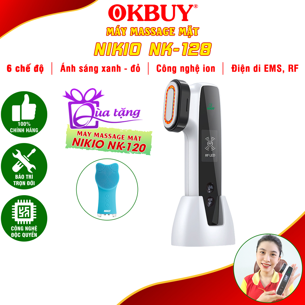 Máy Massage Mặt Và Nâng Cơ Mặt Nikio NK-128 - Công Nghệ Điện Di RF và EMS, Photon Xanh và Đỏ Chườm Nóng Và Lạnh - Hỗ Trợ Đẩy Tinh Chất, Giảm Nếp Nhăn, Tăng Sinh Collagen, Trẻ Hóa Da