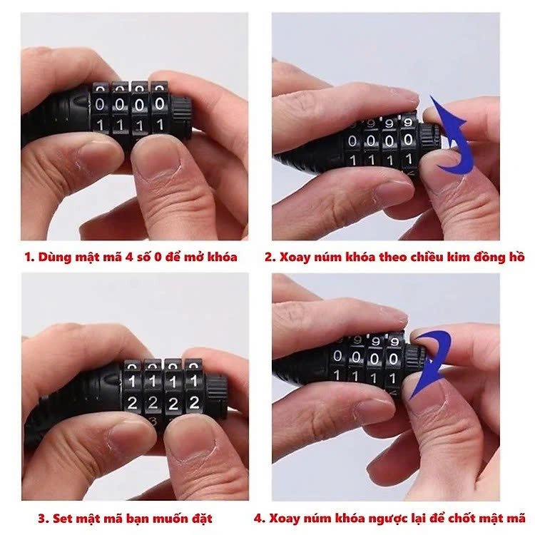 Khóa Xe Đạp Thể Thao Chống Trộm Khóa Dây Treo Yên Xe Đạp 4 Số Xoay Mã Khóa Tránh Mất Chìa Khóa - Hãng