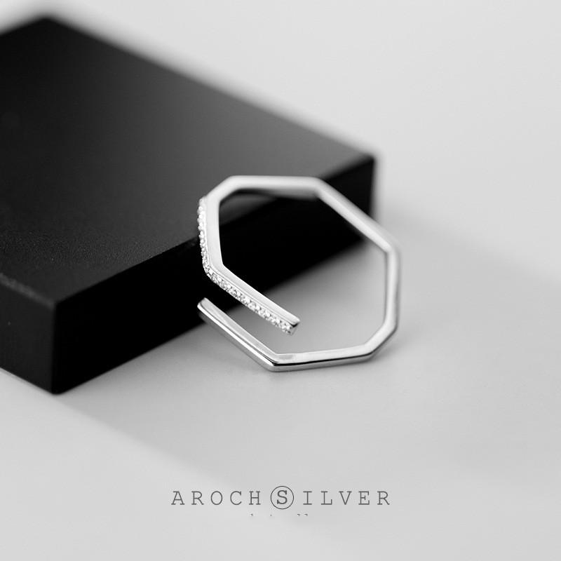 Nhẫn nữ hở freesize,hợp với mọi kích cỡ ngón tay,bạc Ý s925 hình đa giác J6677- AROCH Jewelry