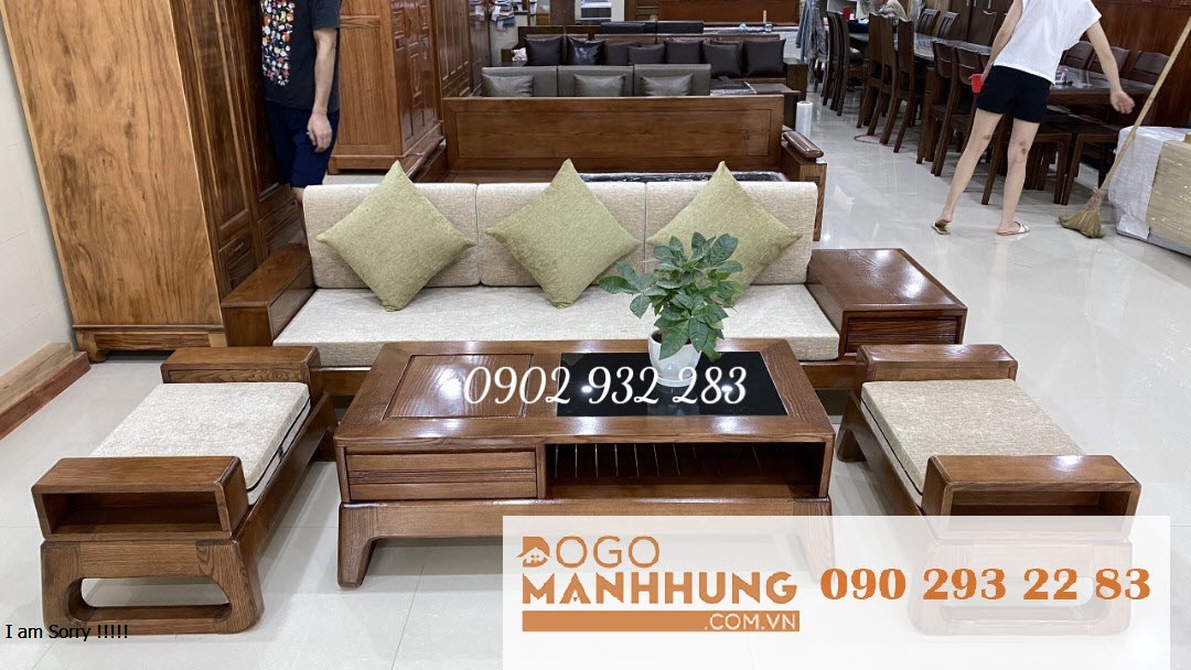 Bộ bàn ghế phòng khách sofa gỗ sồi 4 món nhỏ xinh G10