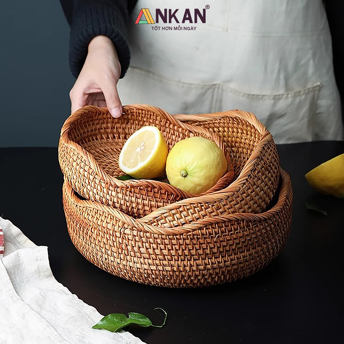 Rổ Đựng Trái Cây, Đồ Khô Chất Liệu Mây Tre Đan Thủ Công, Giỏ Đựng Đồ Decor Nhà Ăn, Phòng Khách