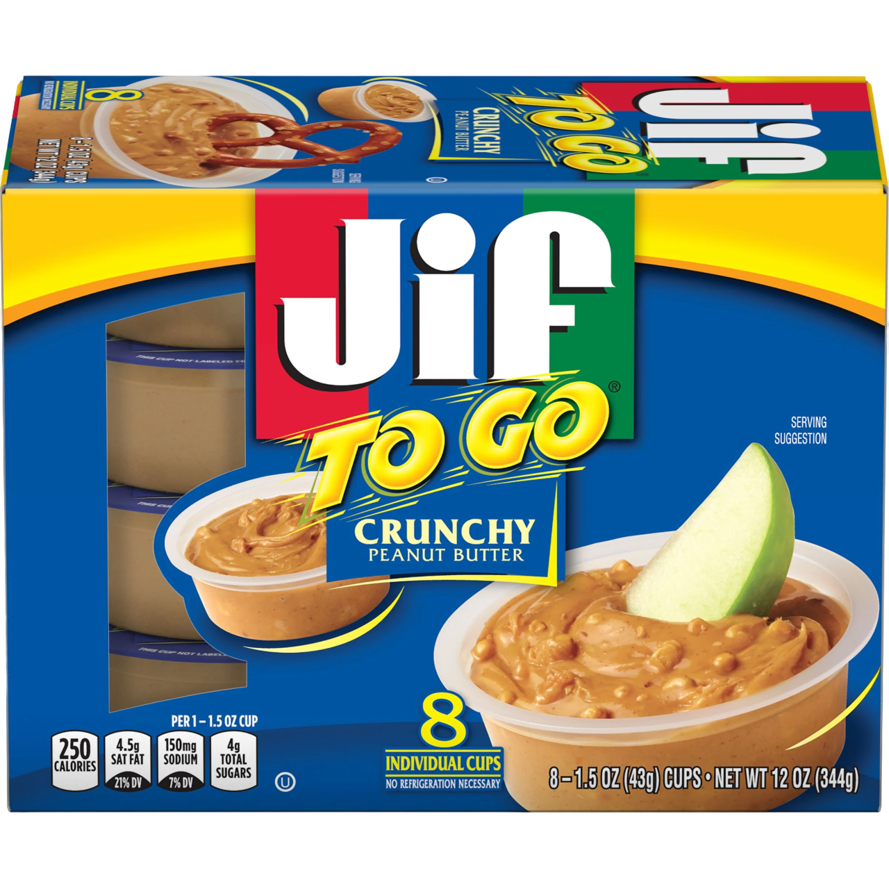 Bơ Đậu Phộng Hạt Jif To Go 344g (8 cốc x 43g) (Mỹ)