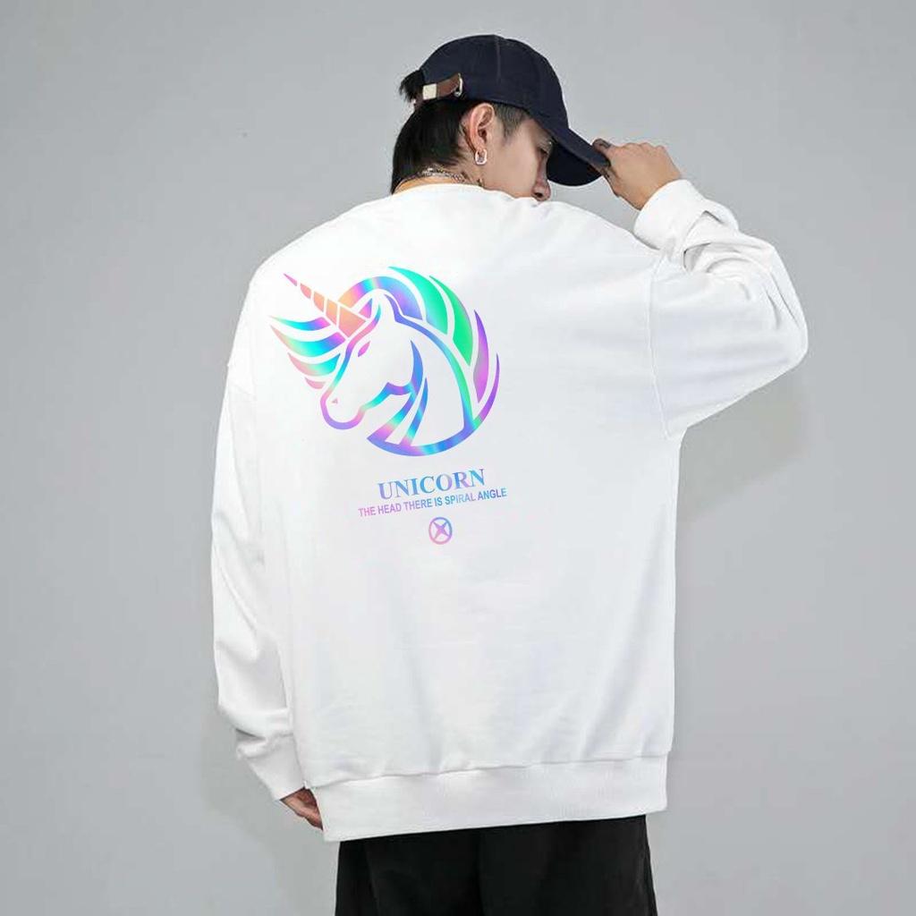 Áo Sweater Unicorn Rainbow Phản Quang 7 Màu, Aó Nỉ Dài Tay Nam Nữ Cá Tính Unisex Form Rộng