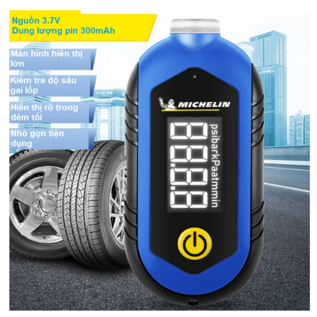 Đồng hồ đo áp suất lốp đo độ mòn lốp gai điện tử tích hợp sạc usb Michelin M2210 - Hàng chính hãng