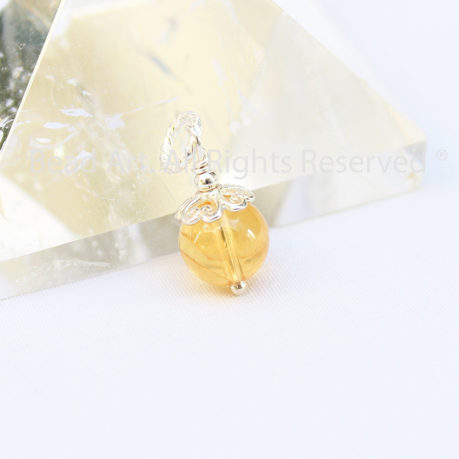 Mặt Dây Chuyền Đá Thạch Anh Màu Vàng, Citrine Tự Nhiên Loại AAA, Trang Sức Phong Thuỷ, Mệnh Thổ, Kim - Bead Art