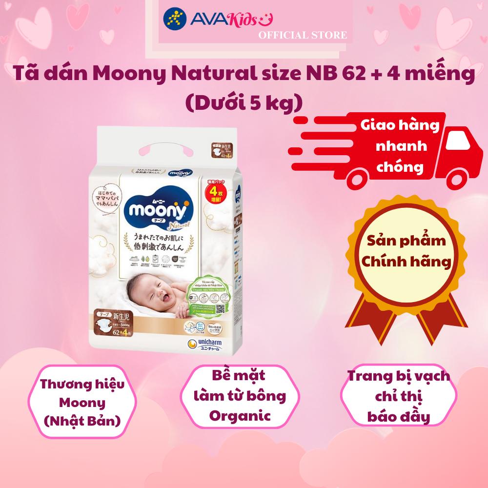Tã dán Moony Natural size NB 62 + 4 miếng (Dưới 5 kg)