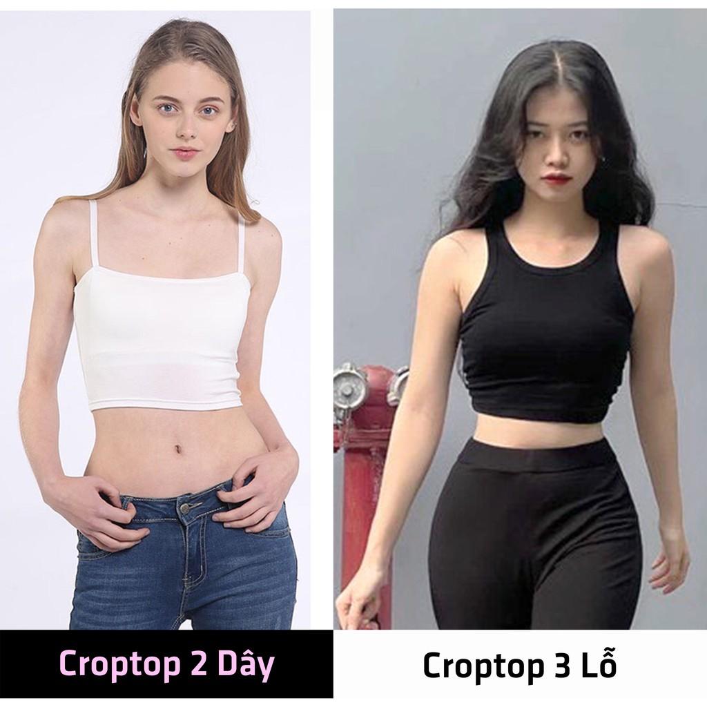 Áo Thun Croptop 2 Dây Thoitrang24h 3 Lỗ Basic Chất Liệu Thu Gân Dày