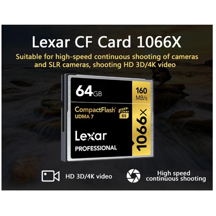 Thẻ nhớ CF Lexar 64GB Pro 1066X 160MB/s - cho máy ảnh chuyên nghiệp, tốc độ cao (Đen, Vàng) - HÀNG CHÍNH HÃNG