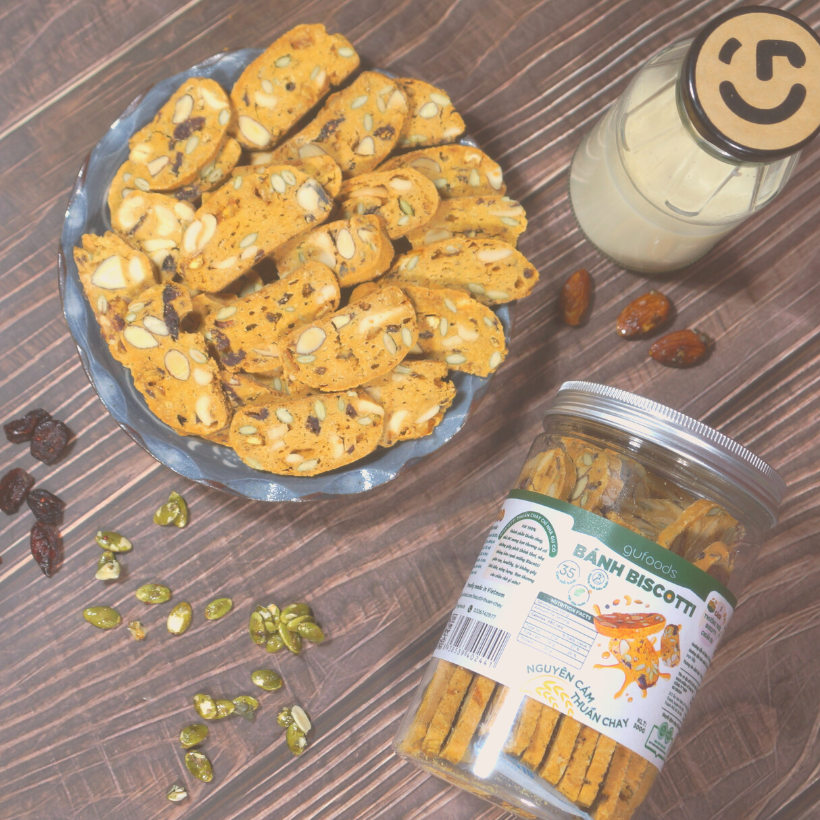 Bánh Biscotti Nguyên Cám Thuần Chay GUfoods 300g - Lành mạnh, Thơm ngon, Phù hợp Ăn kiêng, Eat clean