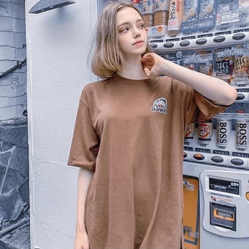 Áo Thun Tay Lỡ Unisex HAWAII màu NÂU /Nam nữ unisex ️ Jaystoree Kiểu áo phông cổ tròn form rộng