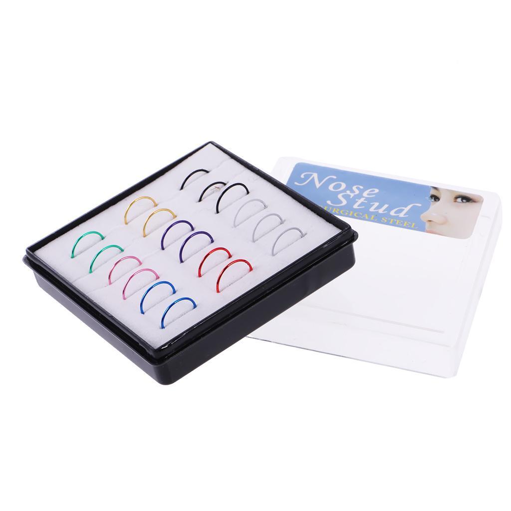 3-4pack 18pcs Mixed Color 316L Stainless Steel Nose Studs Hoops Piercing Rings