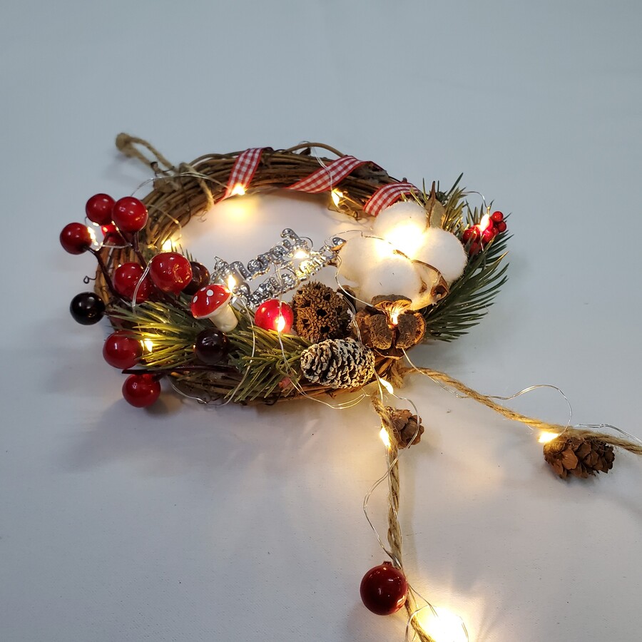 Vòng Hoa Noel VN03 15cm Vòng Nguyệt Quế Giáng Sinh Có Đèn