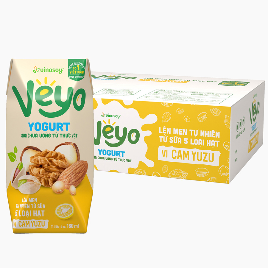 Thùng Sữa chua uống từ thực vật Veyo Yogurt ( 180ml x 30 Hộp) - Vị Cam Yuzu