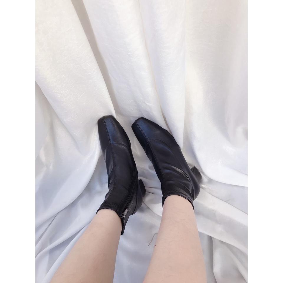 Bốt da bóng lì mũi vuông đế 5cm cực sang hàng quảng châu G003