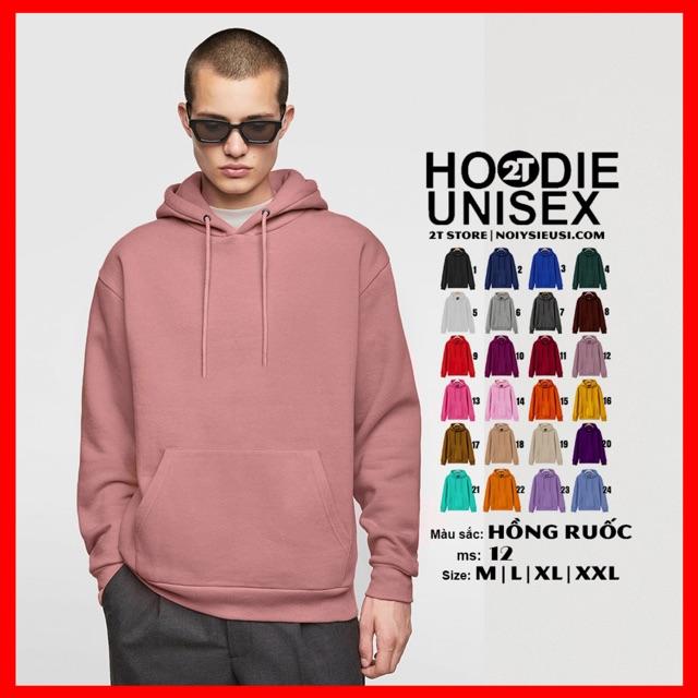 Áo hoodie unisex 2T Store H12 màu hồng ruốc