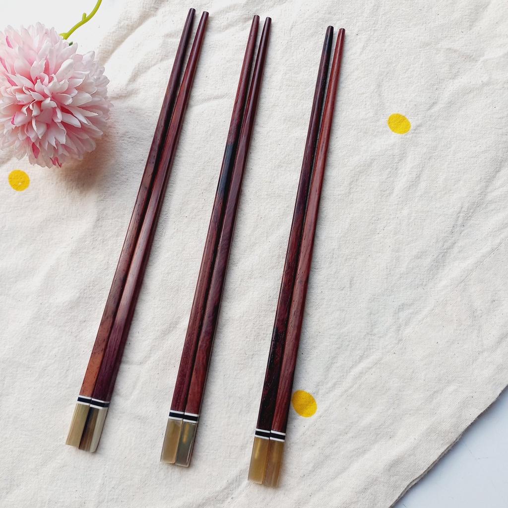 Đũa Gỗ Trắc Tự Nhiên 25cm Gắn Sừng Vàng
