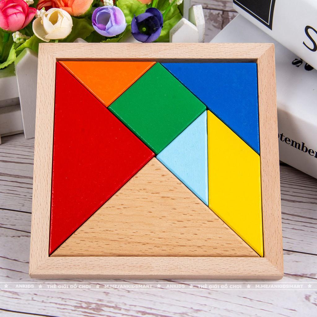 Ghép hình trí tuệ Tangram 7 miếng bằng gỗ, loại dày và đẹp