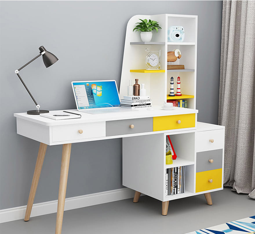 Bàn làm việc gỗ công nghiệp tiện lợi kèm giá sách