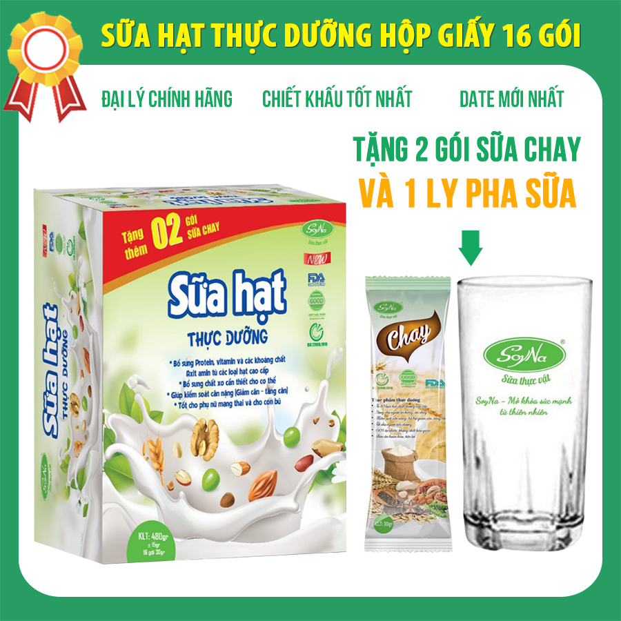 Sữa Hạt Thực Dưỡng SoyNa dạng hộp giấy tiện dụng 16 gói 480gr chính hãng tặng kèm 2 gói sữa chay và 1 ly pha sữa