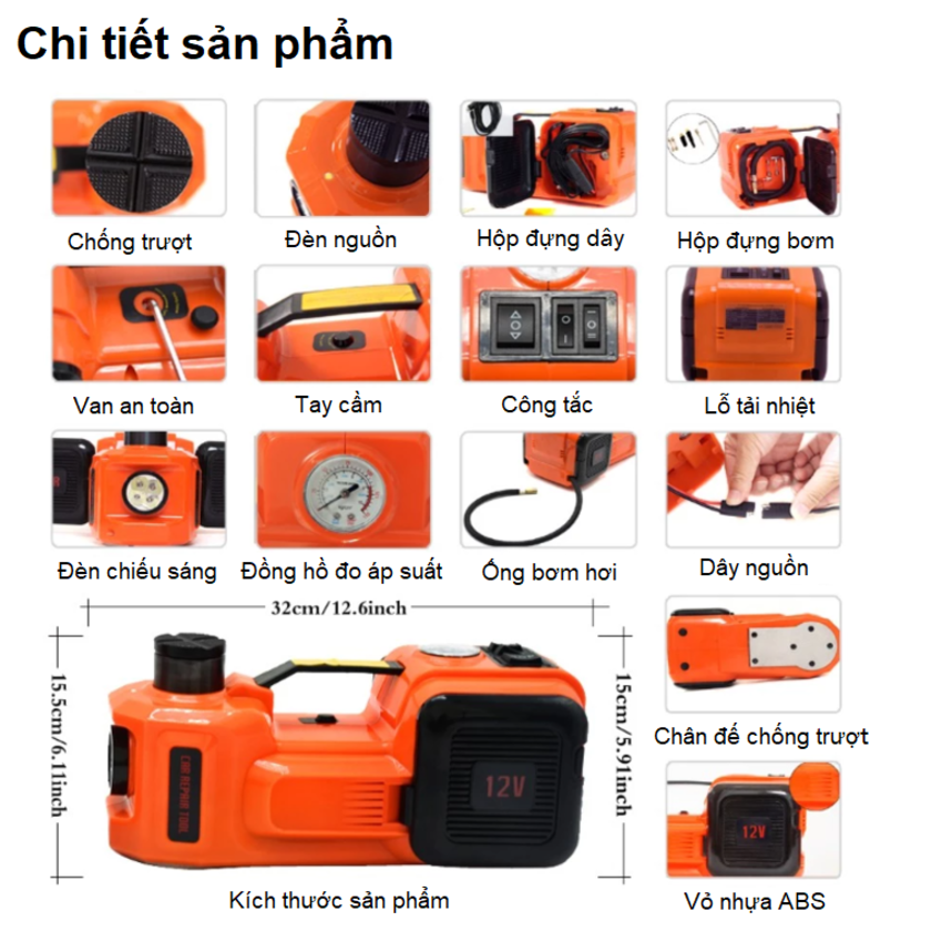 Bộ nâng kích gầm điện, kiêm máy bơm lốp và máy siết ốc ô tô đa năng 3 trong 1 ROGTZ TY-003 - Hàng chính hãng, bảo hành 24 tháng