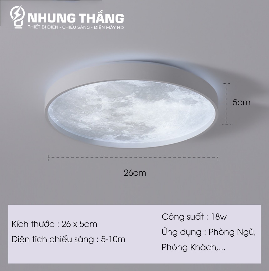 Đèn Ốp Trần Mặt Trăng Decor OT-3030 - Đường Kính 26cm - 3 Chế Độ Ánh Sáng - Kiểu Dáng Sang Trọng