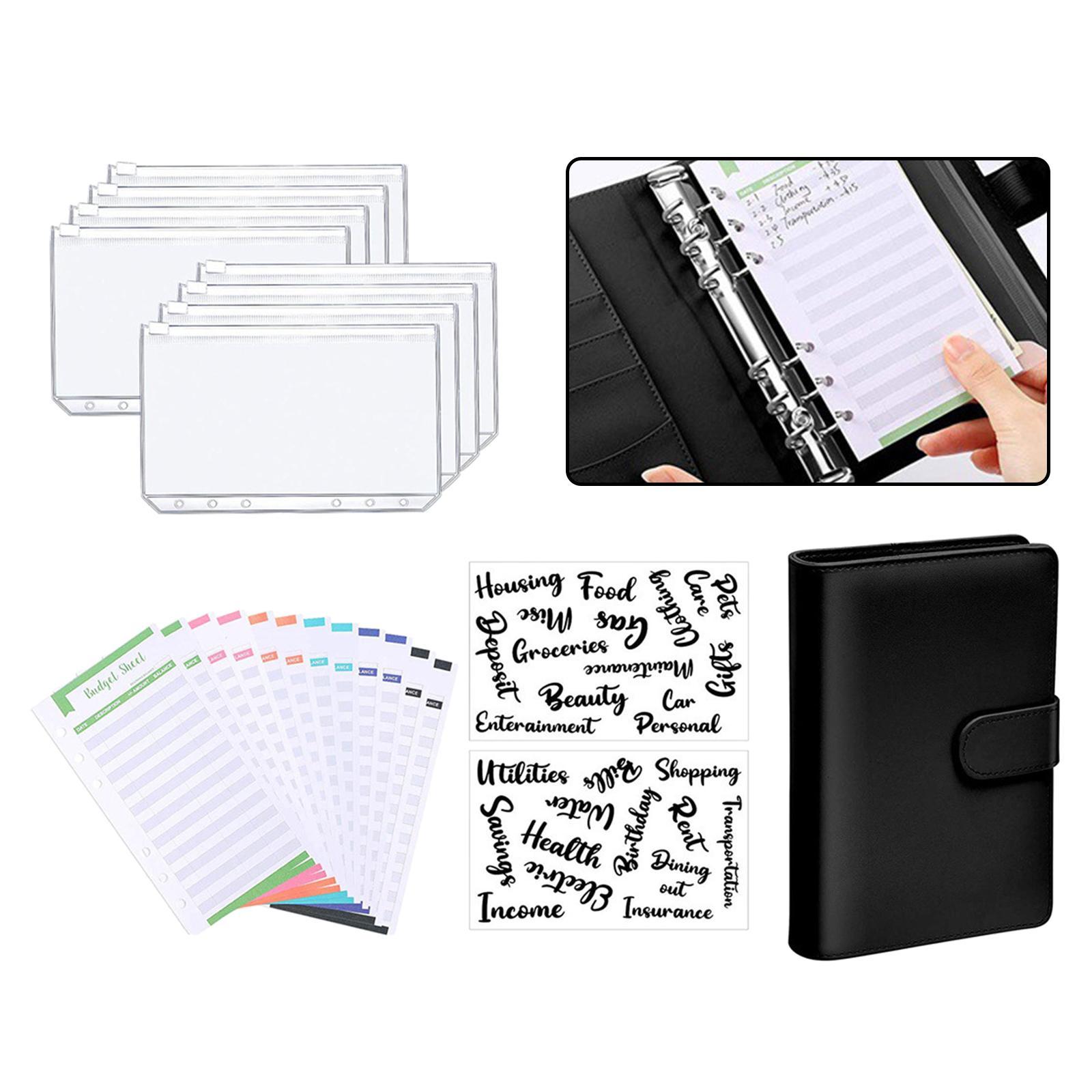 A6 Notebook Binder Zipper Envelopes for Budget Planner Organizer