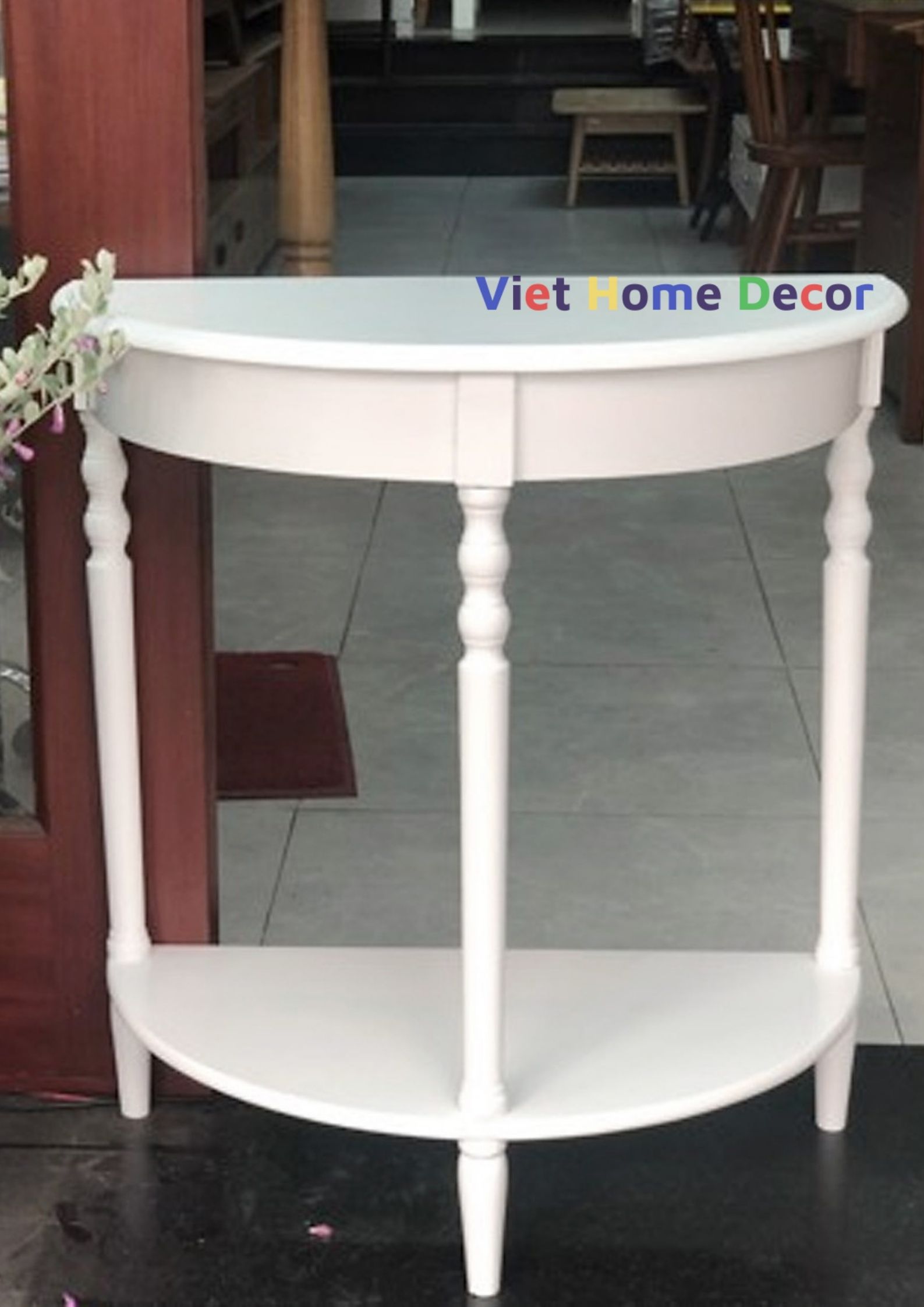 Bàn console bán nguyệt chân tiện màu trắng 4403 - Thương hiệu Viet Home Decor