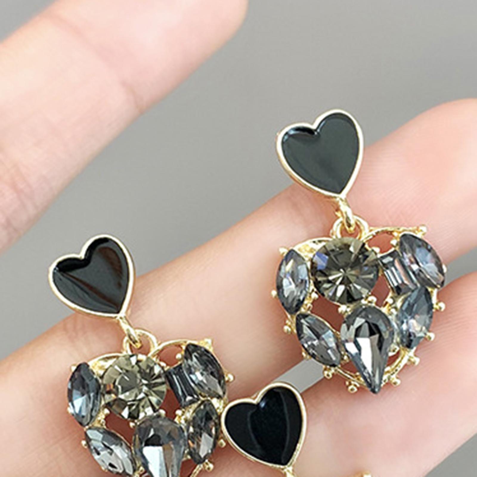 Heart Stud Earrings Rhinestone Bling Heart Stud Earrings for