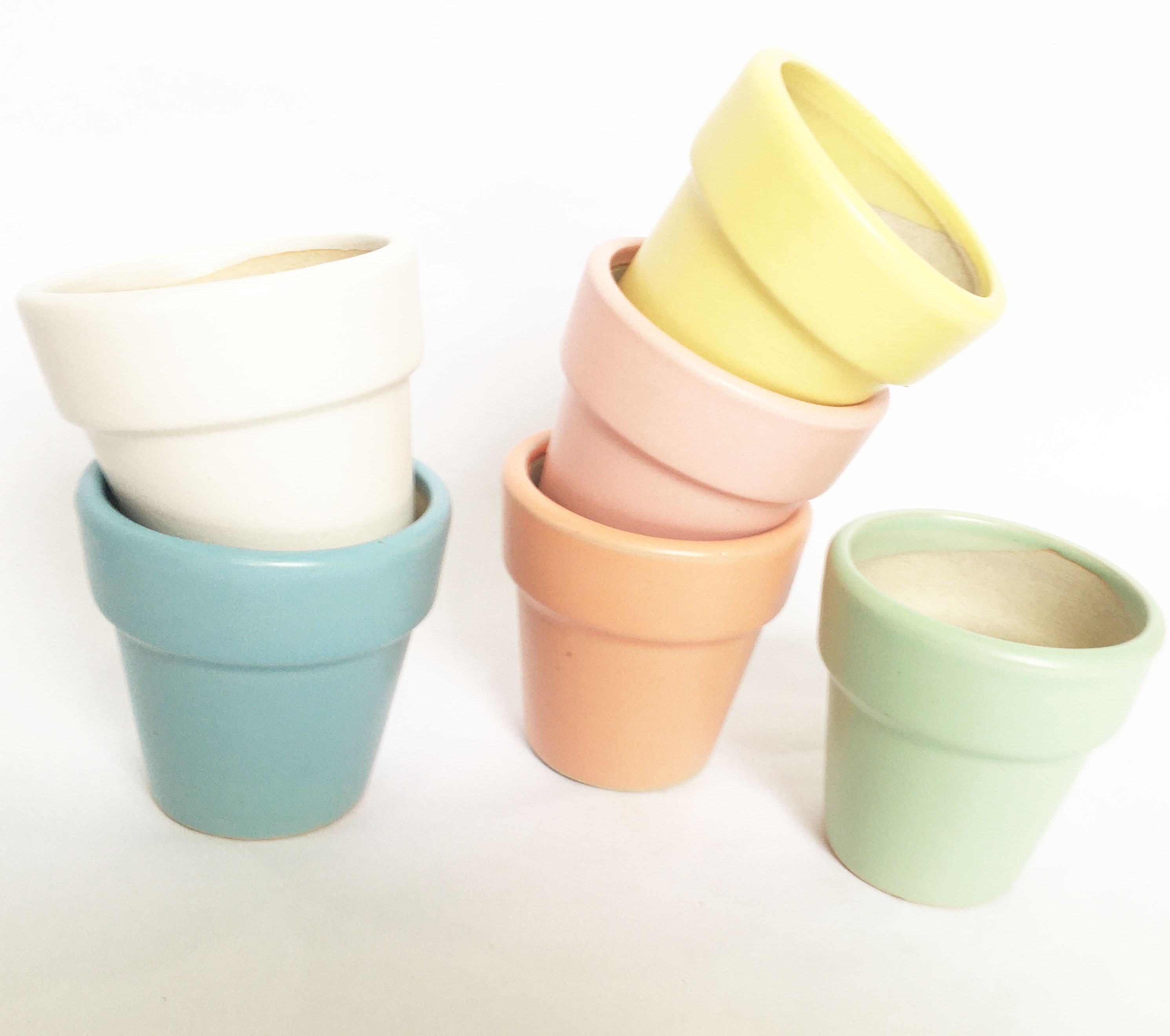Combo 6 Chậu gốm nhỏ C7xR7cm 6 màu pastel, chậu gốm men mát Bát Tràng có lỗ vintage trồng sen đá, xương rồng, decor handmade