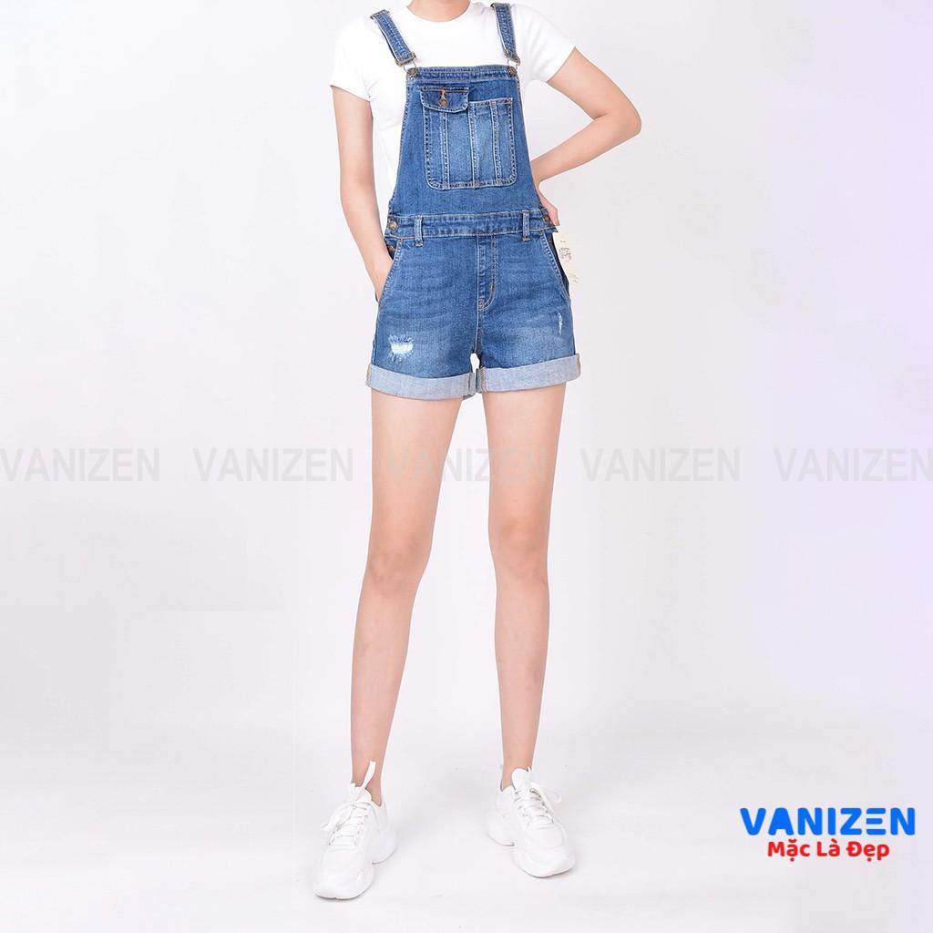 Quần short yếm jean nữ ngắn đẹp lưng cao cạp cao rách hàng hiệu cao cấp mã 453 VANIZEN