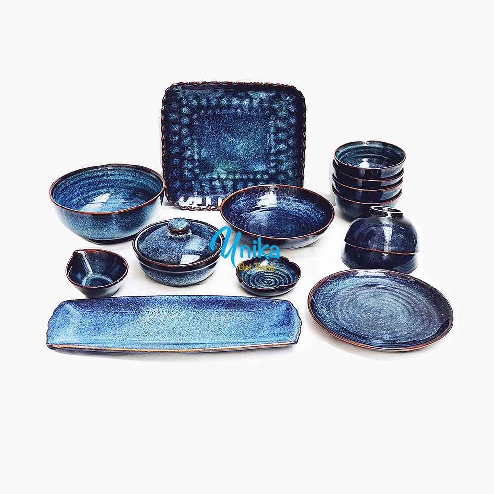 Bat Trang Ceramic Dinner Set - Bộ đồ ăn cao cấp men xanh Bát Tràng BAX22-Set Bát Đĩa Unika Bát Tràng