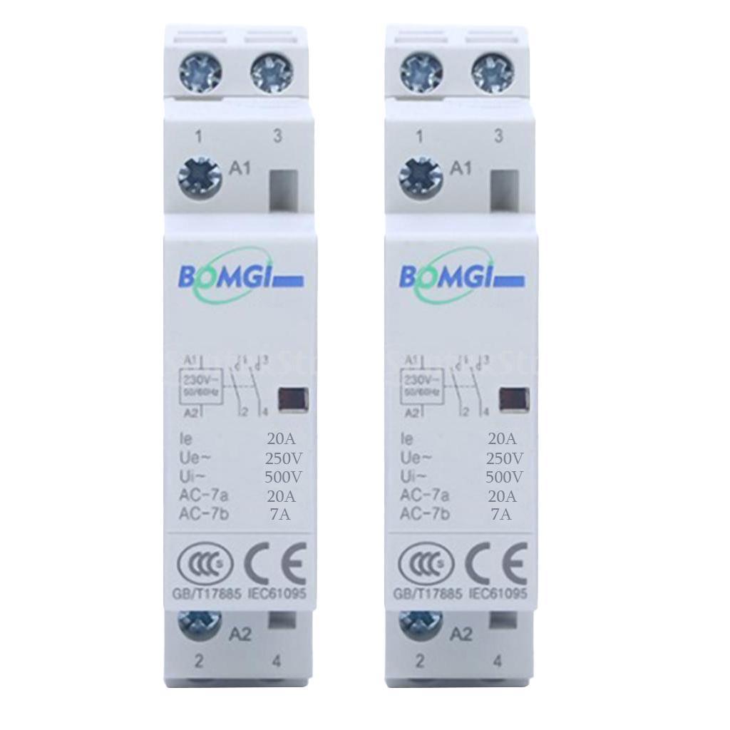 2 Pcs Automatic 2P 20A 2NO 230V 50HZ Household Din Rail AC Module Contactor