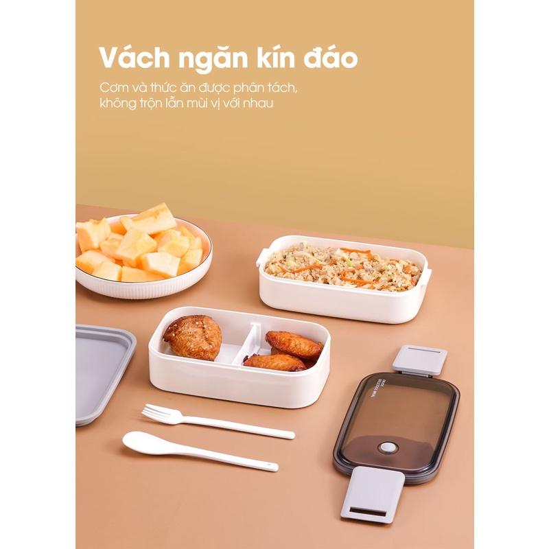 Hộp cơm văn phòng 2 tầng tặng kèm muỗng nĩa BONBOX BTW40 nhiều ngăn tiện lợi - Hàng chính hãng