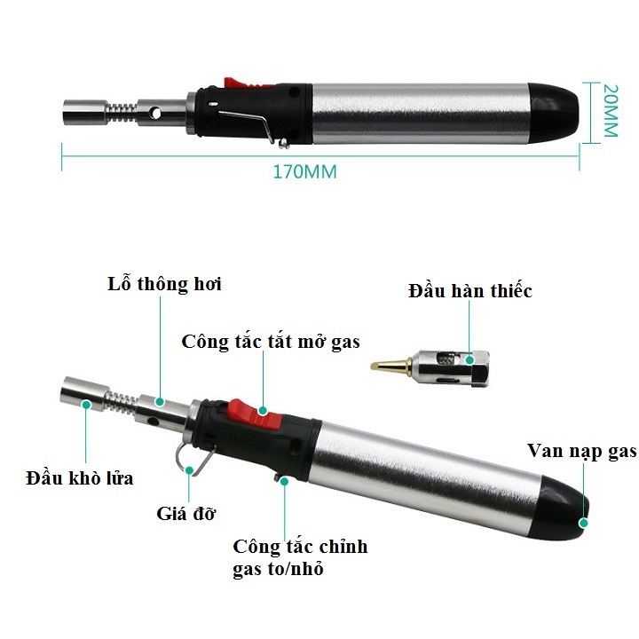 Bút hàn thiếc, bật lửa khò dùng gas V2 ( Tặng kèm 01 miếng thép đa năng để ví )