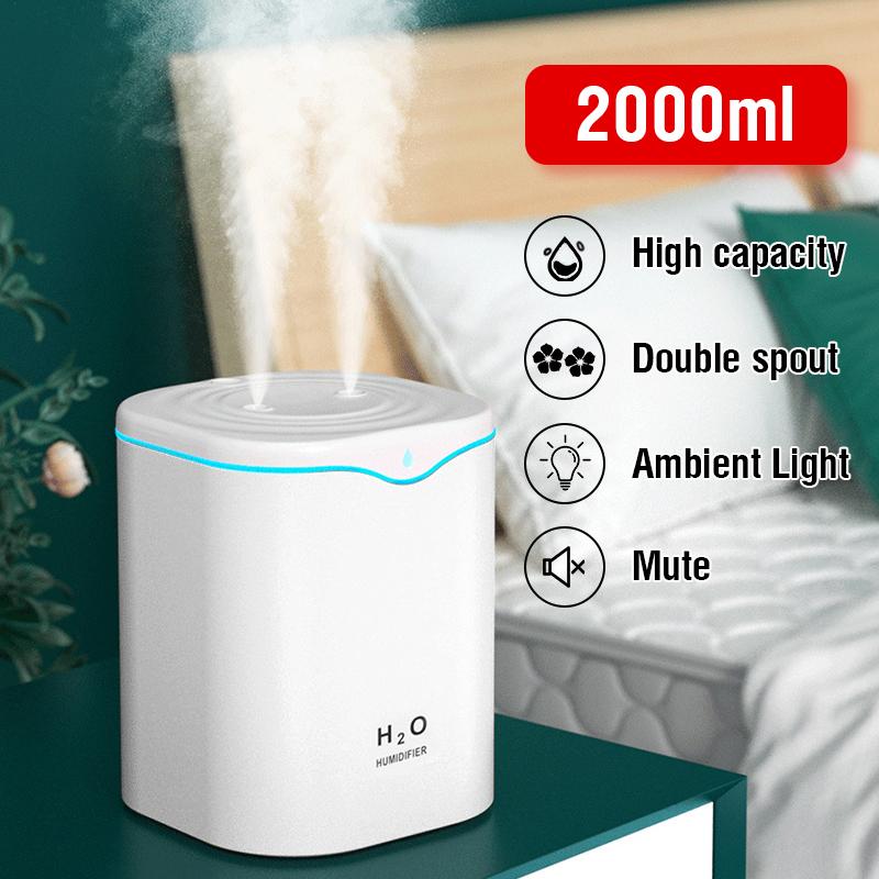 2000ML USB Máy Tạo Độ Ẩm Không Khí Đôi Xịt Cổng Tinh Dầu Khuếch Tán Hương Thơm Mát Phun Sương Tạo Phun Sương Tạo Ẩm Hình Ếch Con Cho Nhà Văn Phòng