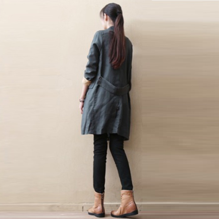 Áo vest blazer linen nữ dáng dài trẻ trung, thời trang thu đông - Xám