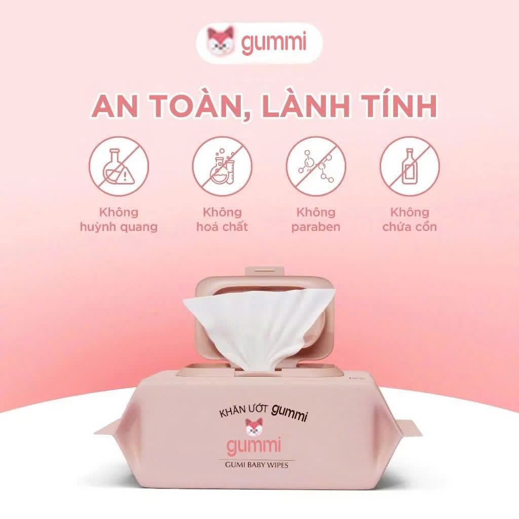 Thùng 10 Gói Khăn Ướt GUMI Không Cồn Không Paraben, Không Chất Huỳnh Quang, An Toàn Cho Da Nhạy Cảm – 80 Tờ - HÀNG CHÍNH HÃNG MINIIN