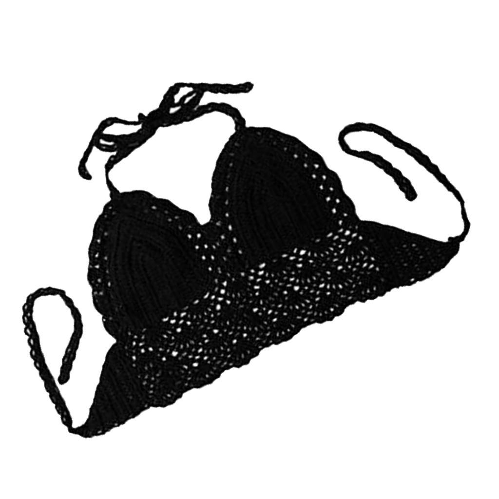 Women's Crochet Hollow Out Sleeveless Low Waist Bikini Tops Swimsuit Black