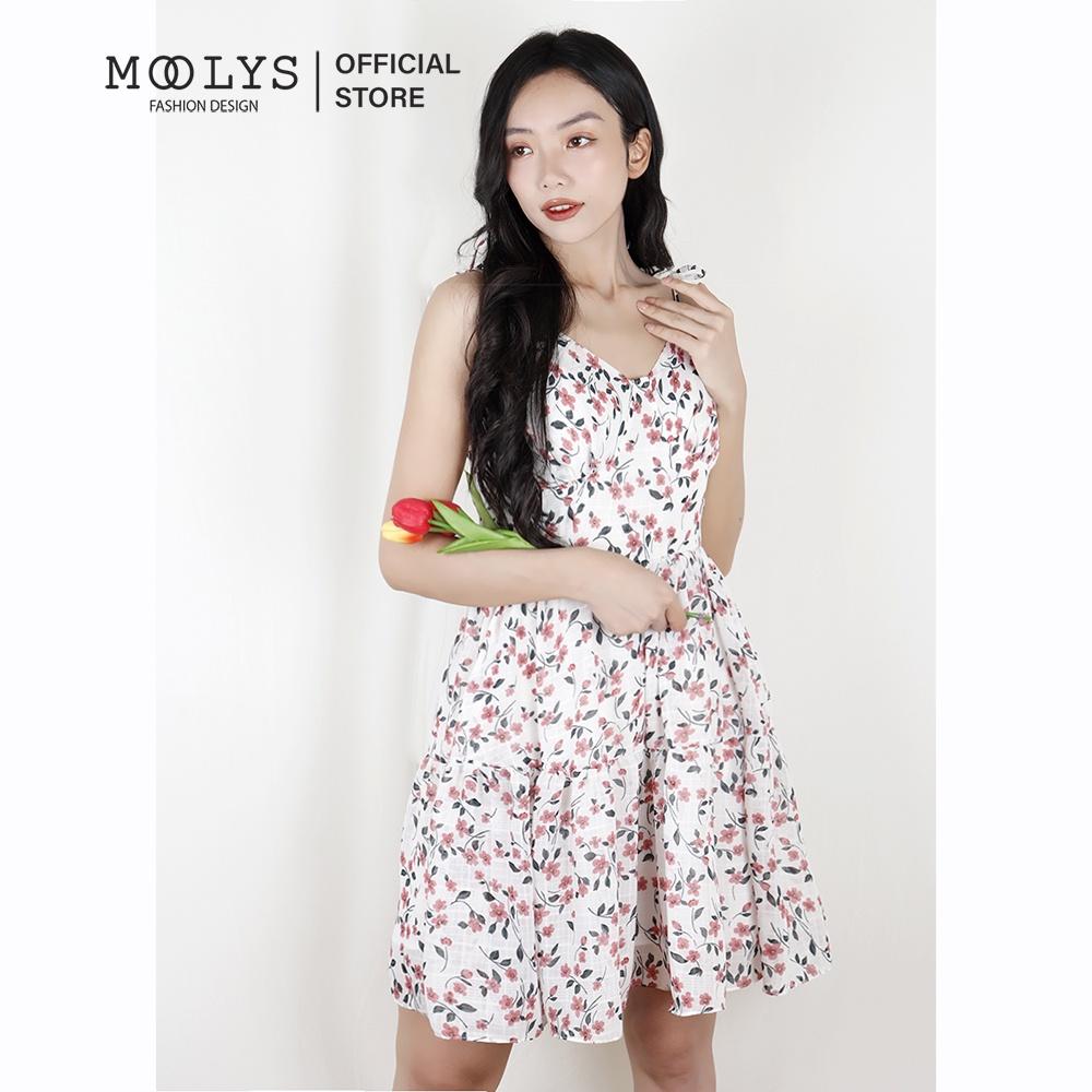 Đầm xoè thiết kế hai dây thiết hoa nhí dễ thương Moolys MD003