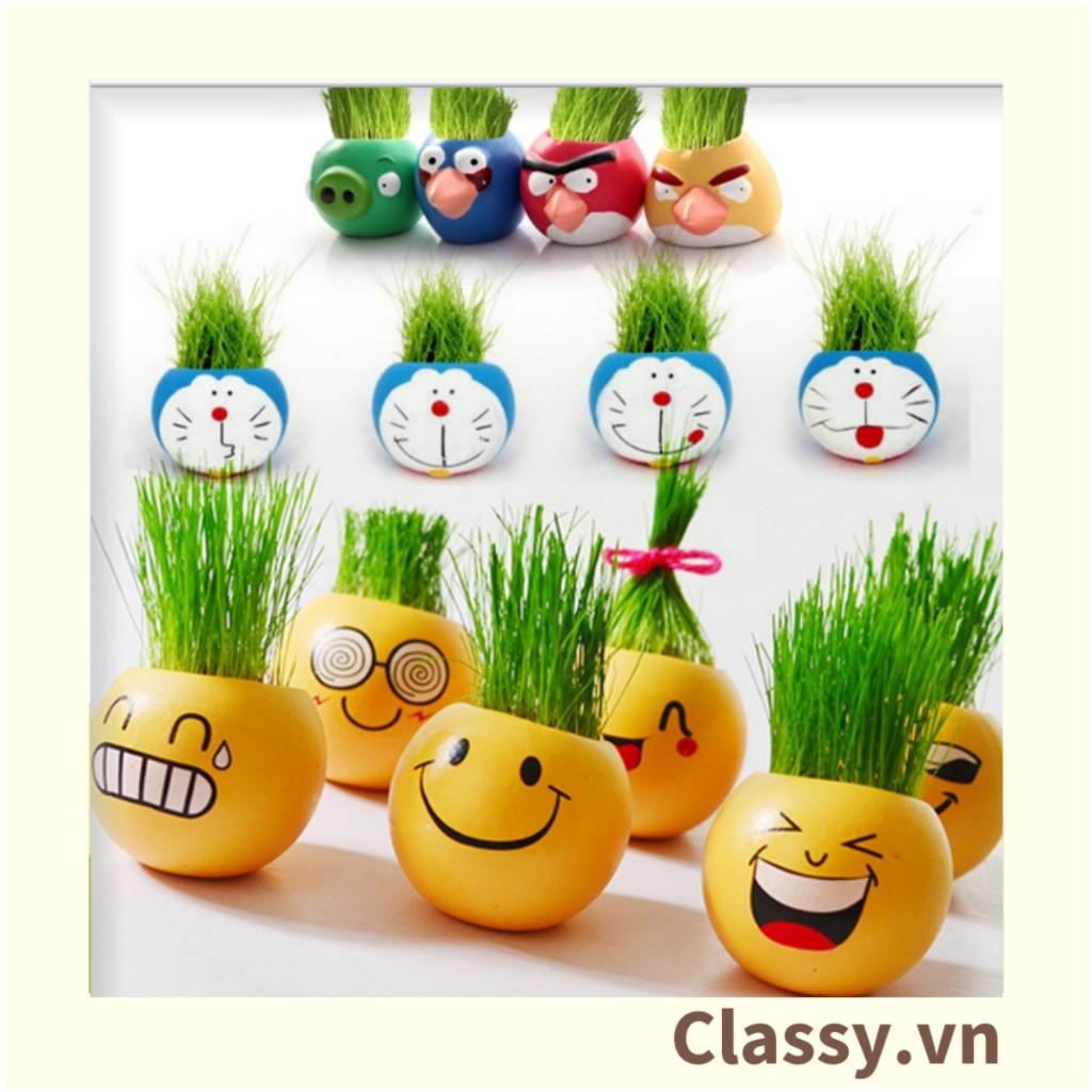 Chậu cây cảnh mini hình mặt cười vui đáng yêu, Emojji đẹp, chậu cây hình em bé baby xinh, tặng kèm đất và hạt giống cỏ