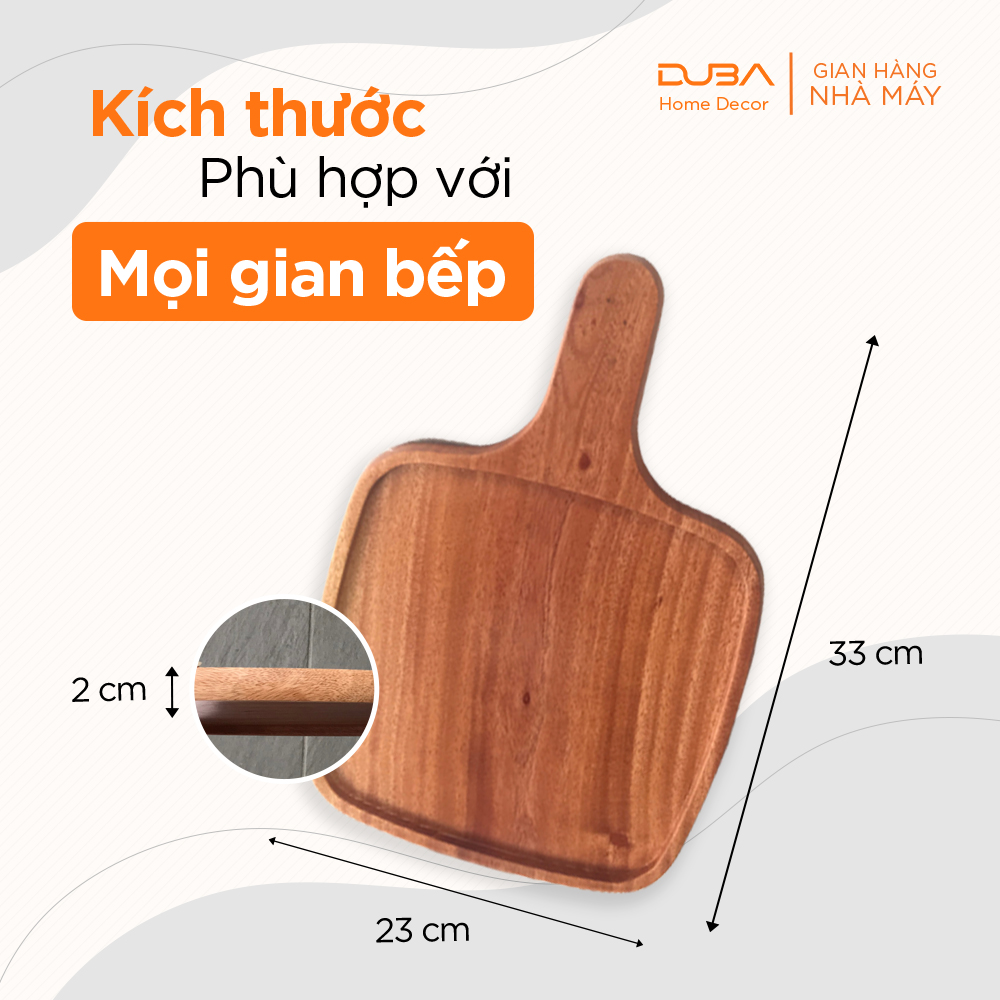 Khay gỗ decor, thớt gỗ trang trí hình vuông có tay cầm màu tự nhiên đạt chuẩn xuất khẩu - DUBA