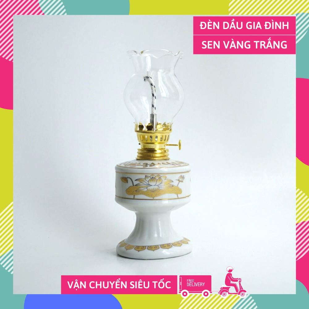 Đèn dầu thờ cúng truyền thống chân cao vàng cung đình - Cao 18cm