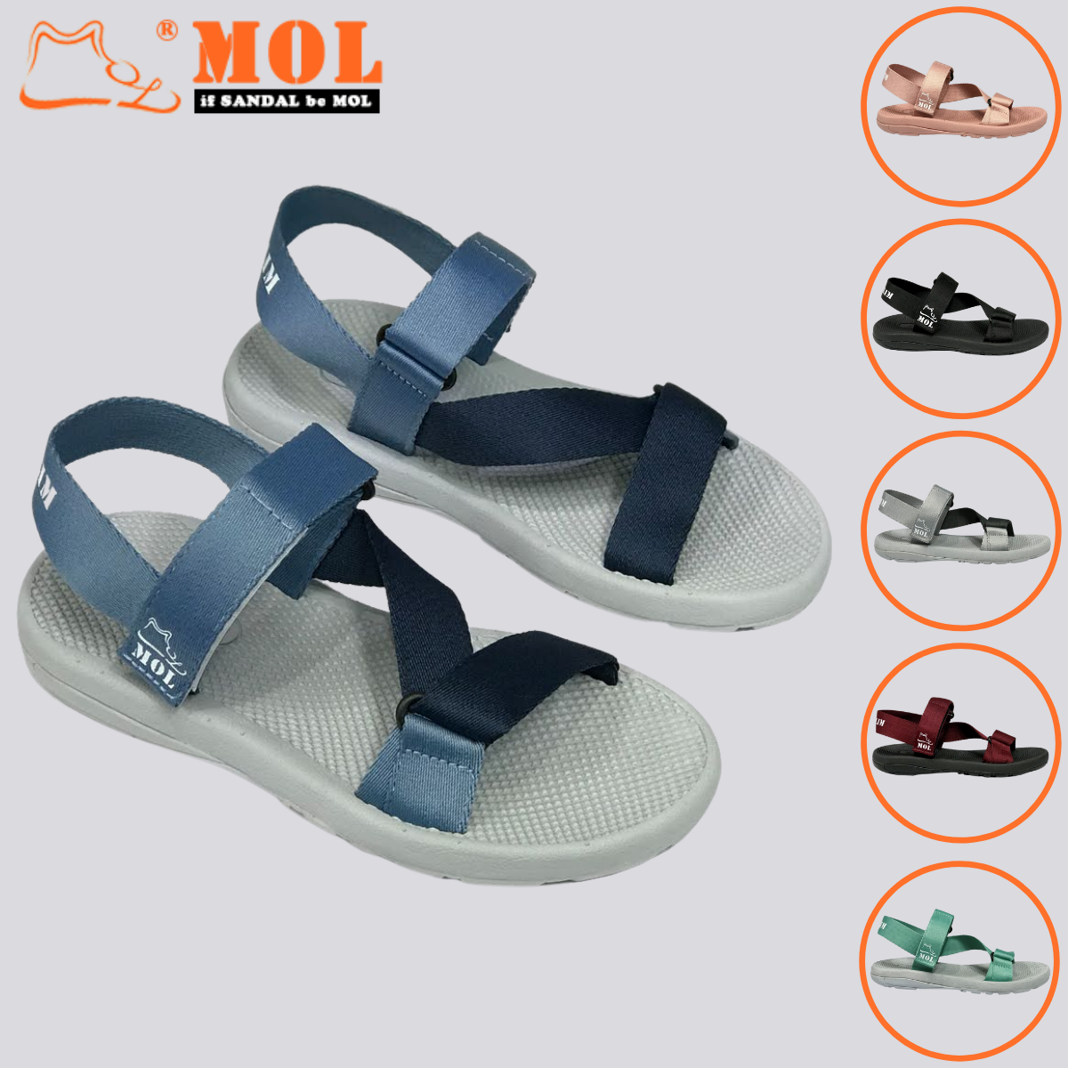 Giày sandal unisex nam nữ quai chéo vải dù đế mõng Slim có quai hậu cố định hiệu MOL mang đi học du lịch MS1166P