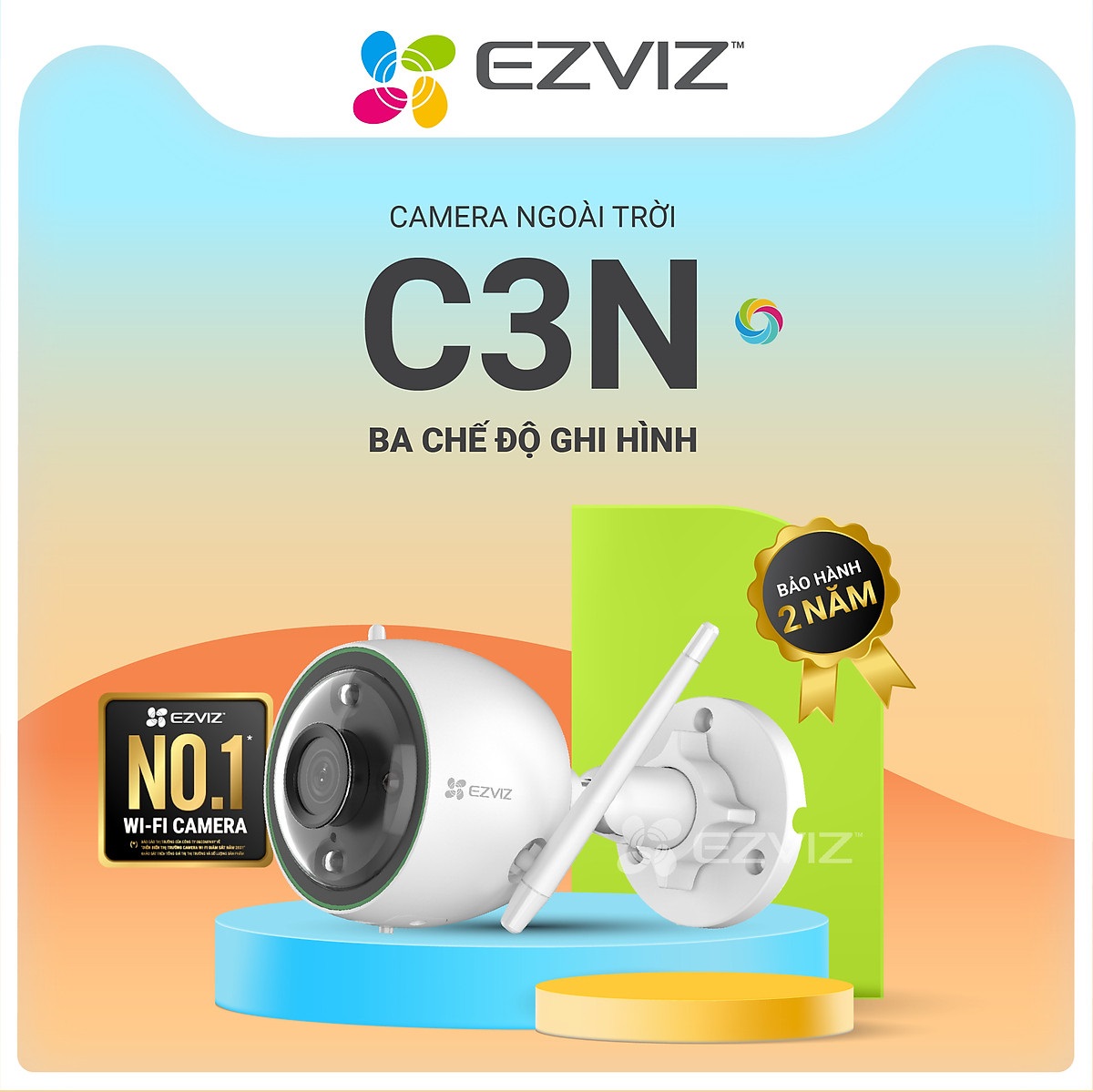 Combo Camera Wi-fi EZVIZ C3N 2MP Ngoài Trời, Có Màu, Kèm Thẻ Nhớ Kioxia 32GB64GB - Hàng Chính Hãng - Chỉ Có Camera