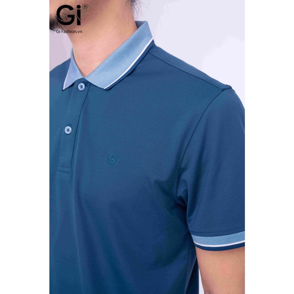 Áo Polo nam GI màu xanh cổ vịt, chất liệu cvc thoáng mát co giãn 4 chiều
