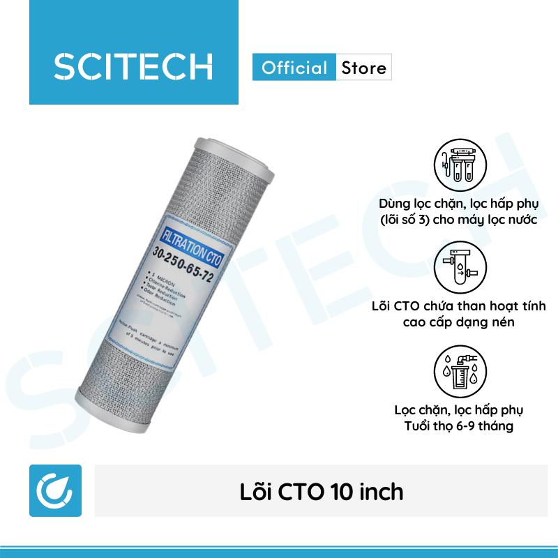 Lõi CTO 10 inch - Lõi số 3 máy lọc nước RO, bộ lọc thô - Hàng chính hãng