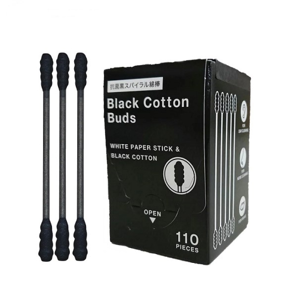 Hộp tăm bông kháng khuẩn than hoạt tính Sanritsu 100% Bông gòn tự nhiên mềm mại