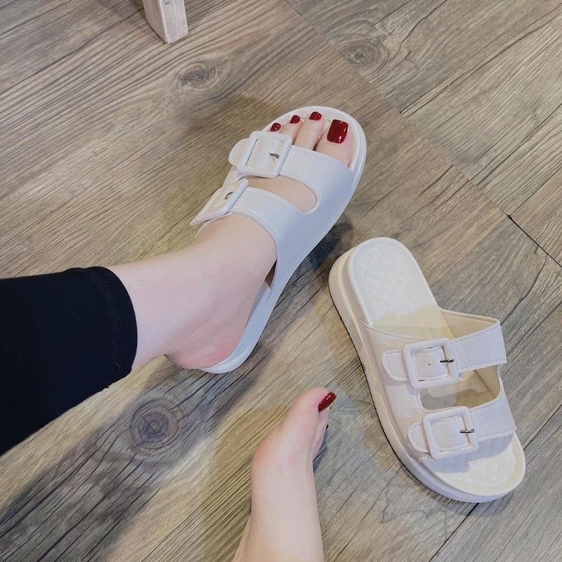 Dép đi biển nữ quai ngang mùa hè phiên bản Hàn Quốc đế dày chống trượt , XUỒNG THỜI TRANG 2 đai khóa nhẹ êm