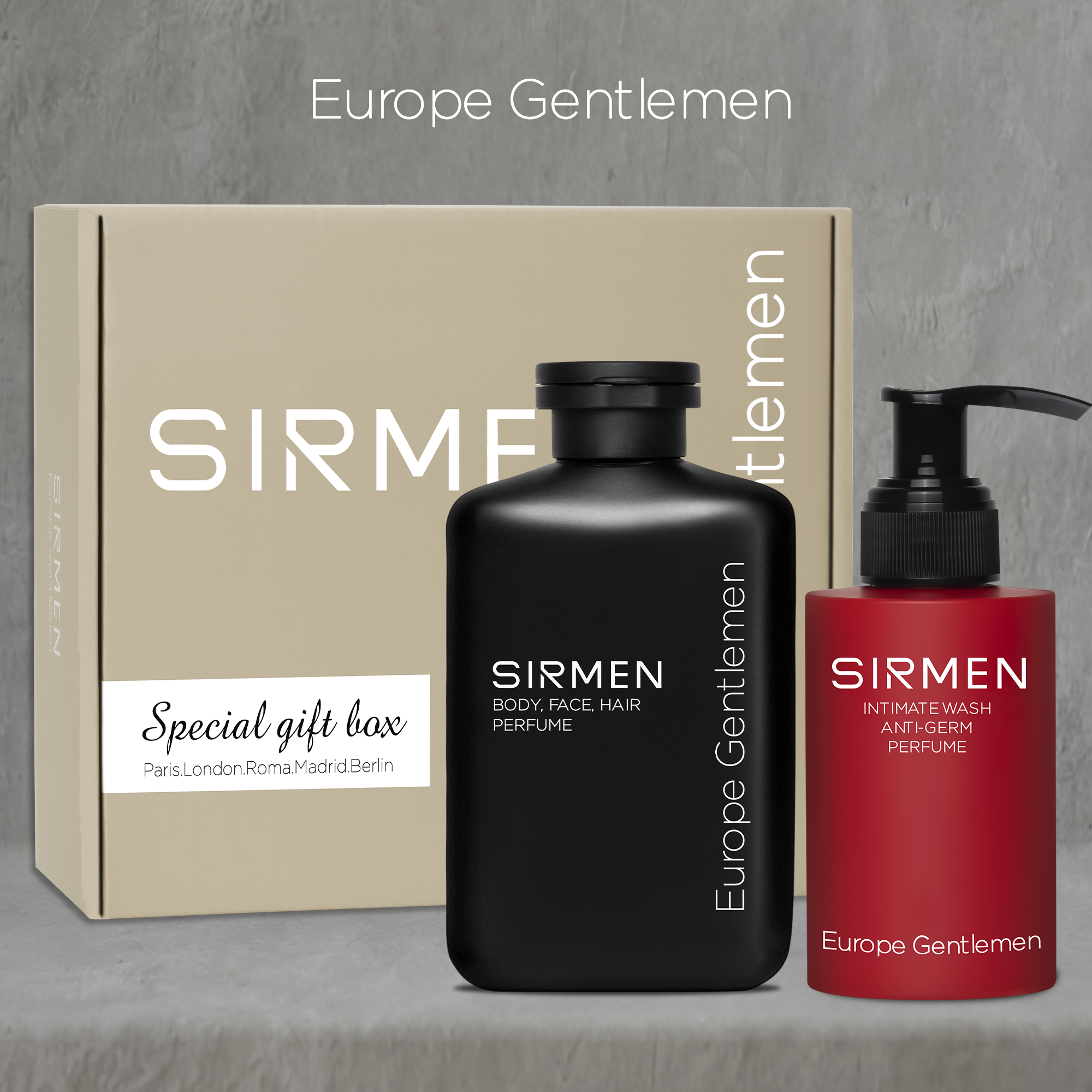 Sữa tắm 350g và Dung dịch vệ sinh nam 100g nguyên liệu châu Âu SIRMEN Europe Gentlemen chiết xuất tự nhiên công nghệ EU-Nano