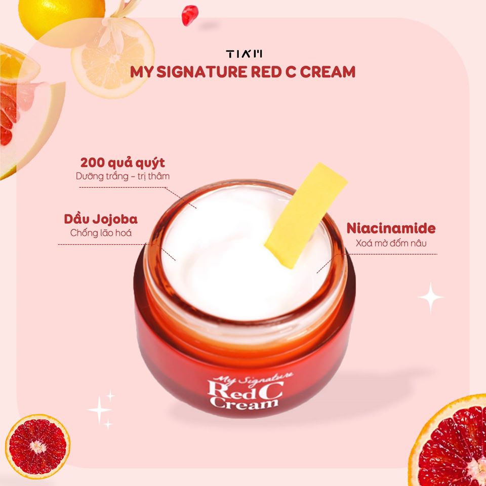 Kem Dưỡng Vitamin C Làm Trắng Da, Mờ Thâm Nám Tiam My Signature Red C Cream 50ml + Mặt nạ 3D Foodaholic